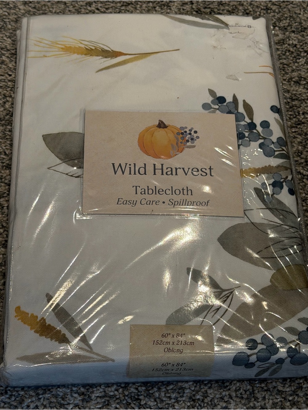 Benson Mills Wild Harvest Pumpkin Fall Tablecloth 60x84 Oblong Spillproof NWT